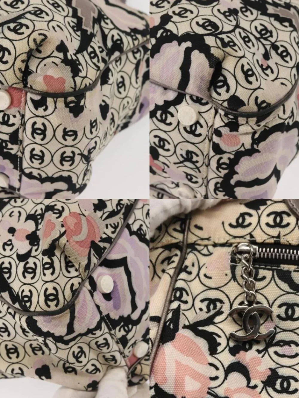 CHANEL Tote Bag Canvas Multicolor Silver CC Auth 142753
